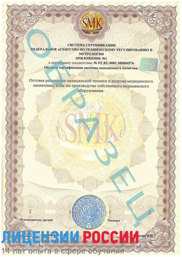 Образец сертификата соответствия (приложение) Воскресенск Сертификат ISO 13485